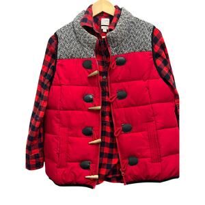 Ruff Hewn Womens Medium Red Quilted Puffer Gilet Vest Tweed Accent Toggle